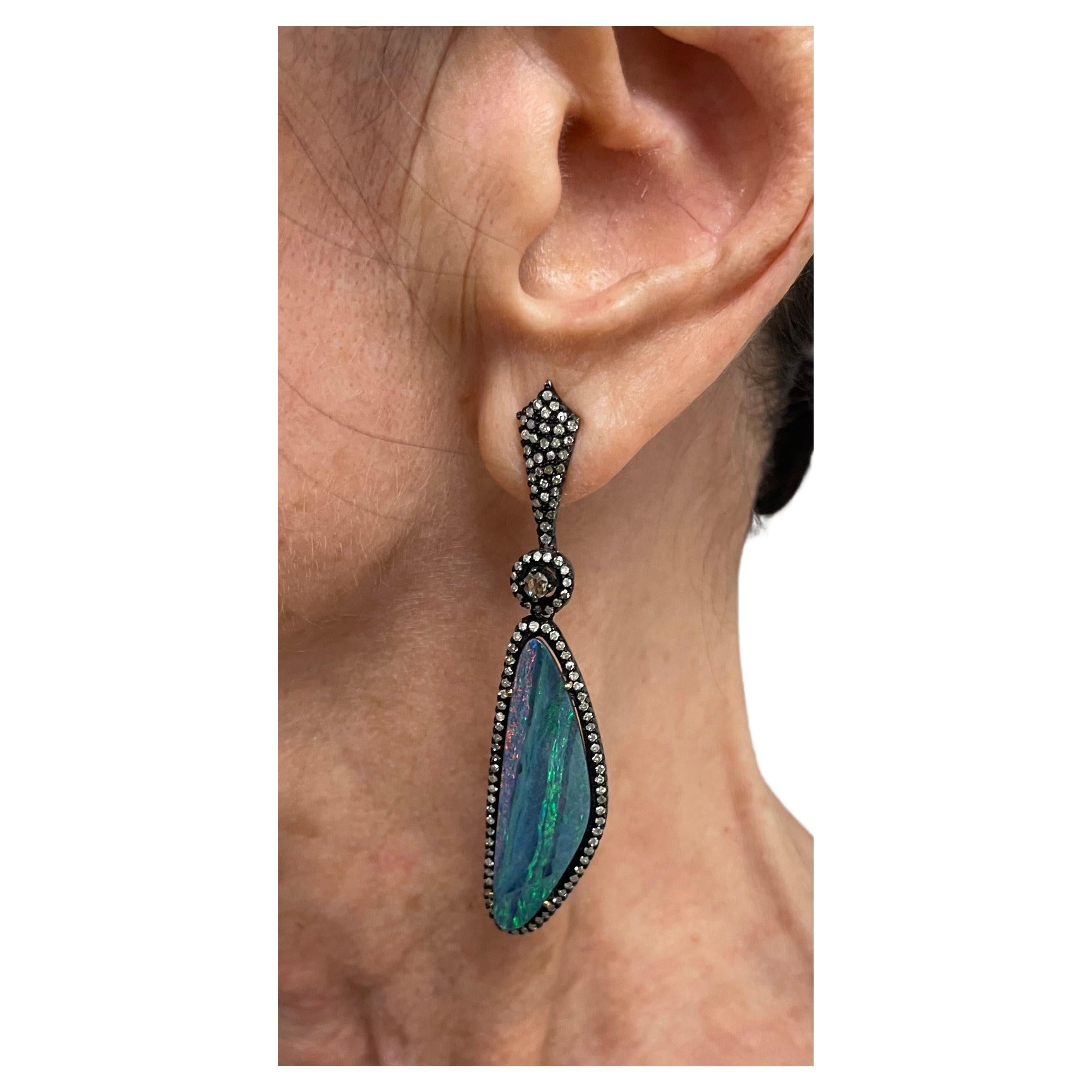Australian Opal and Diamonds Earrings In New Condition In Laguna Beach, CA