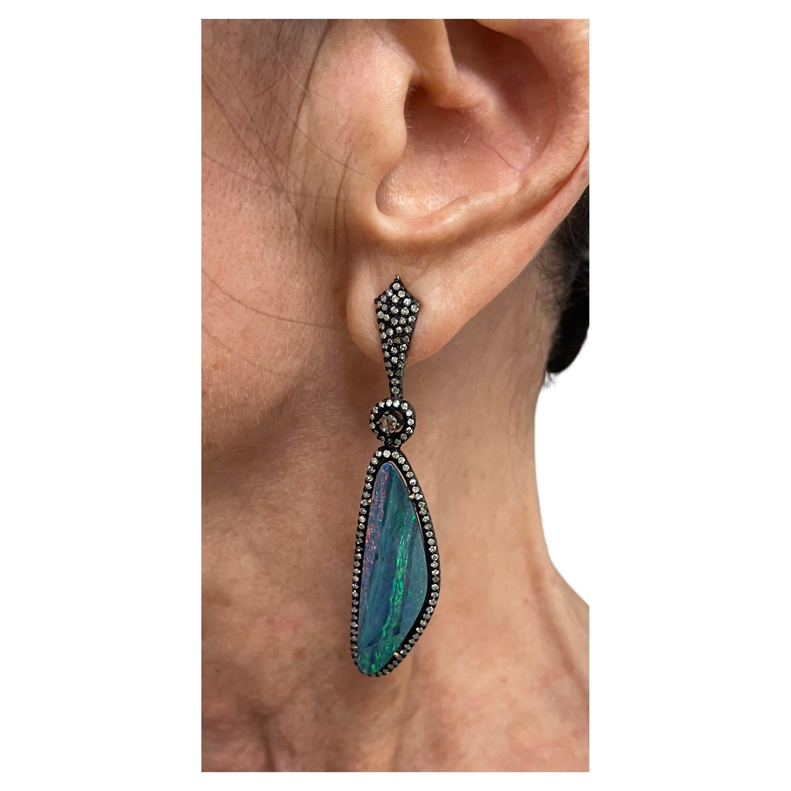 Australian Opal and Diamonds Earrings In New Condition For Sale In Laguna Beach, CA