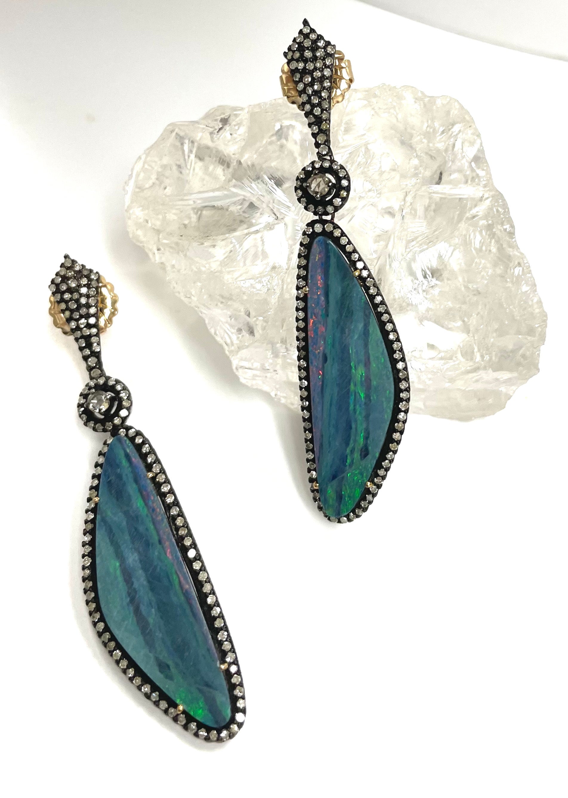 Australian Opal and Diamonds Earrings For Sale 3