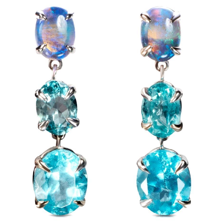 Australian Opal Apatite White Gold Earrings For Sale