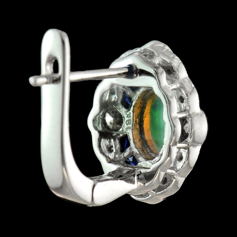 Australian Opal Blue Sapphire Diamond Earring In New Condition In Bangkok, TH