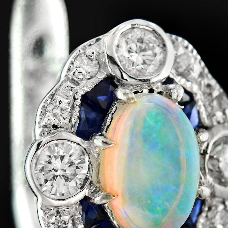 Women's Australian Opal Blue Sapphire Diamond Earring