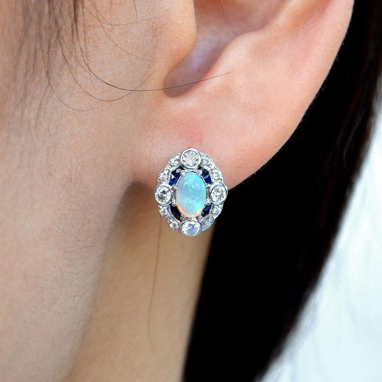 Australian Opal Blue Sapphire Diamond Earring 2