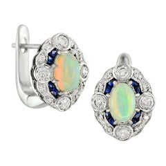 Vintage Australian Opal Blue Sapphire Diamond Earring