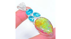 Australian Opal Blue Topaz Pendant and Chain