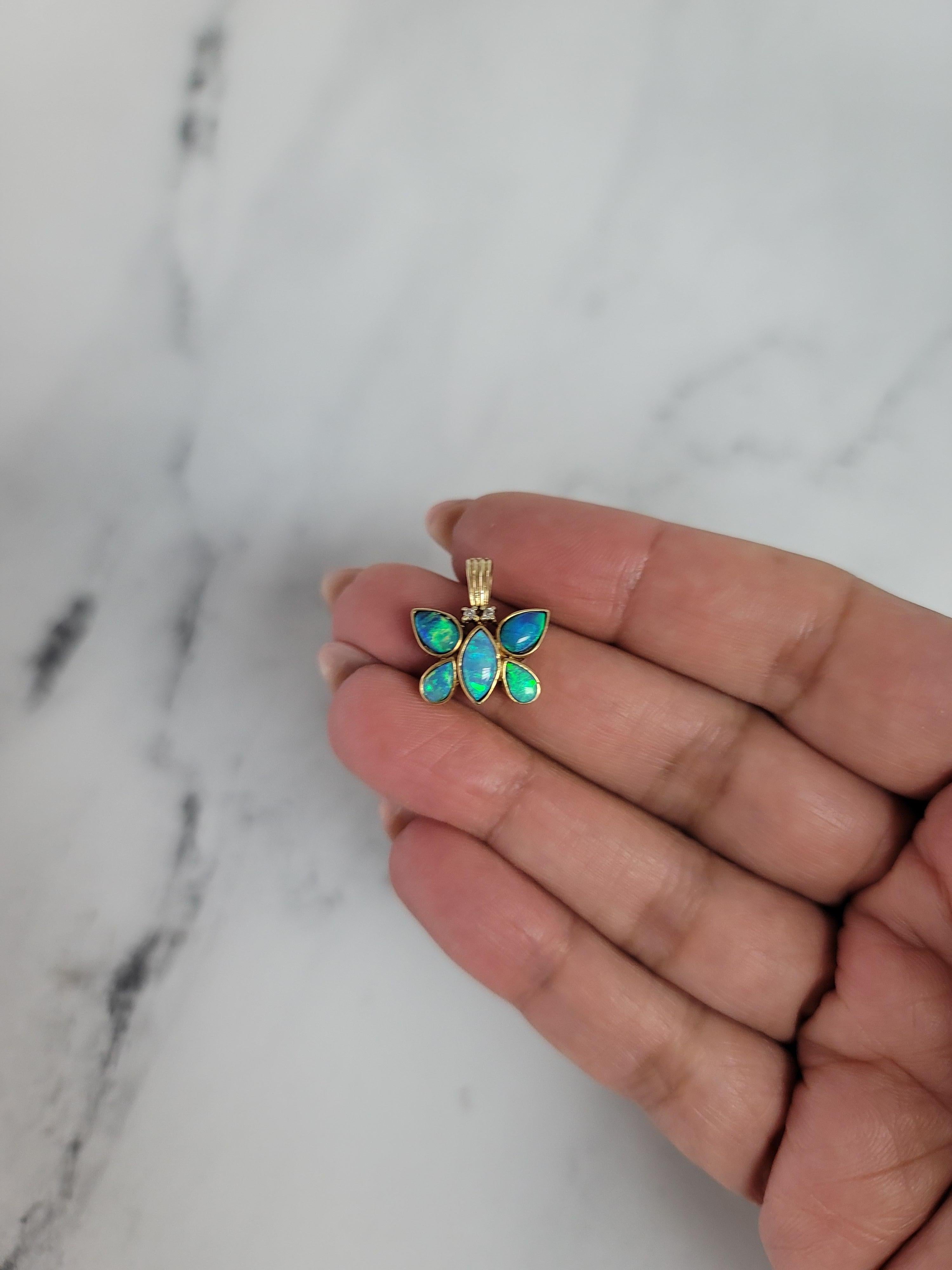 Pear Cut Australian Opal Butterfly Necklace For Sale