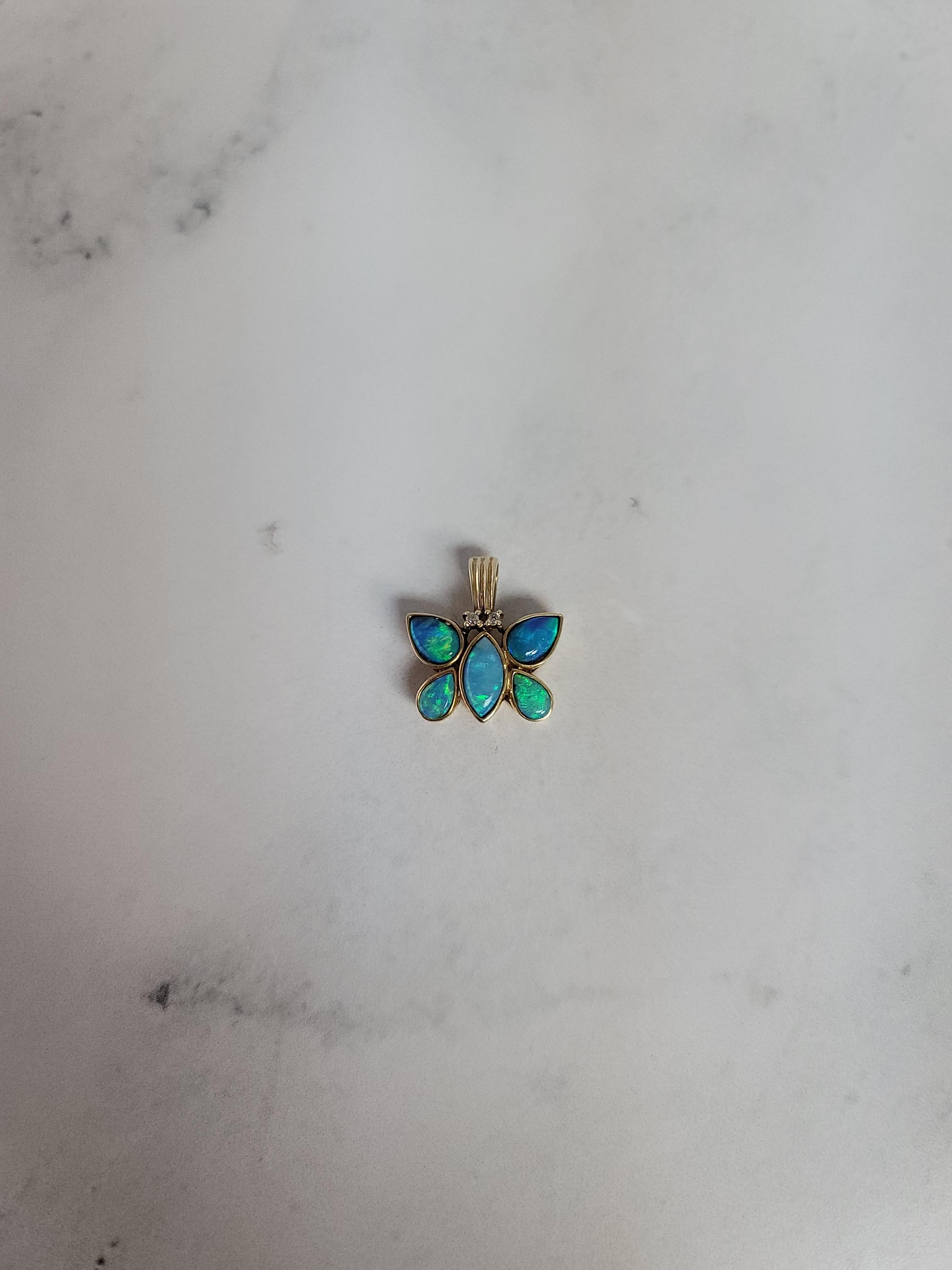 Women's or Men's Australian Opal Butterfly Necklace For Sale
