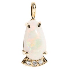 Australian Opal Cabochon and Three Diamond 9 Carat Yellow Gold Vintage Pendant