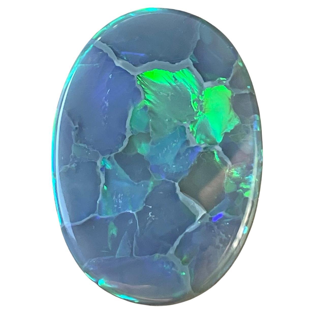Art de l'orfèvrerie en opale australienne cabochon à motif unique bleu clair néon vert et gris