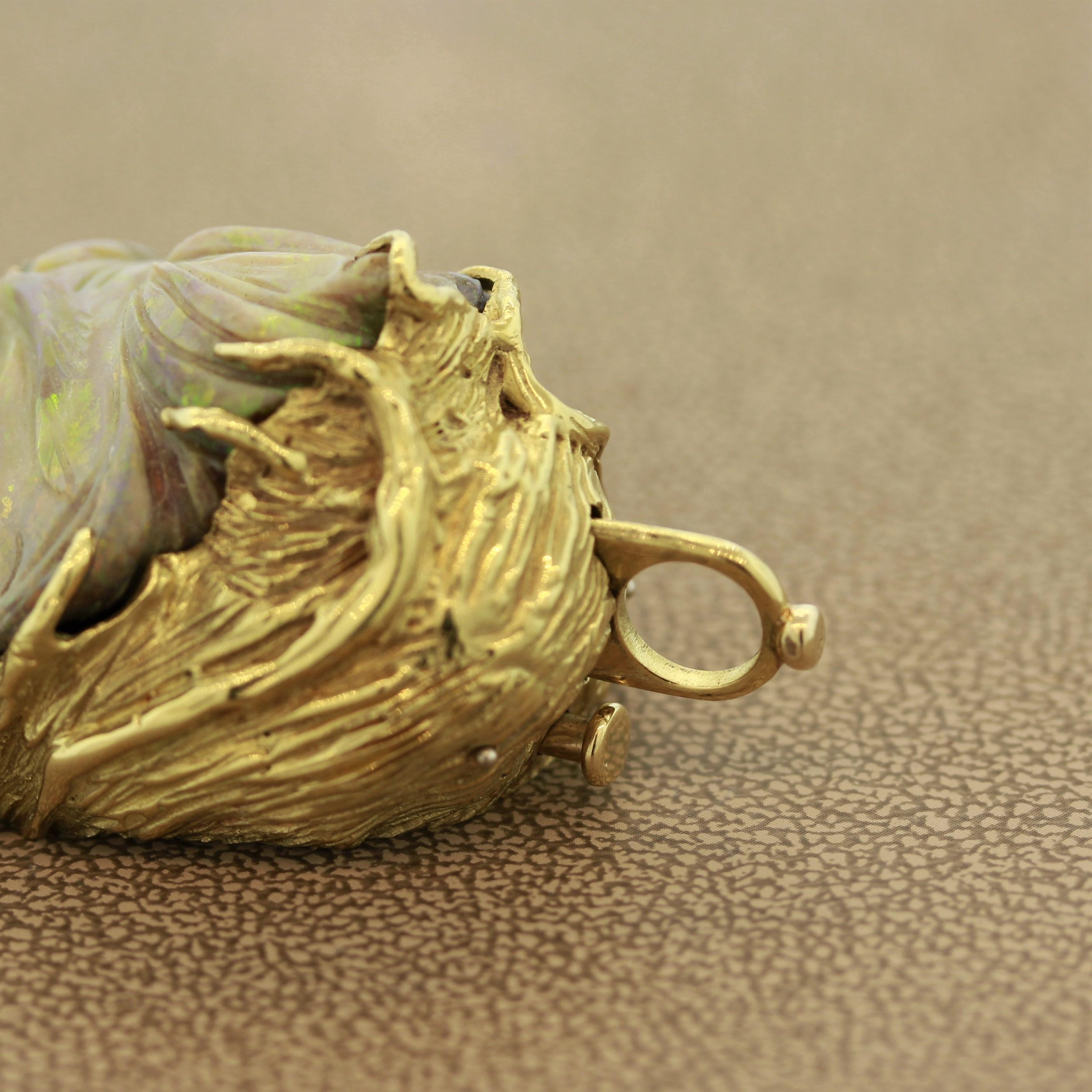 Australian Opal Carved Face Gold Ring-Pendant 4