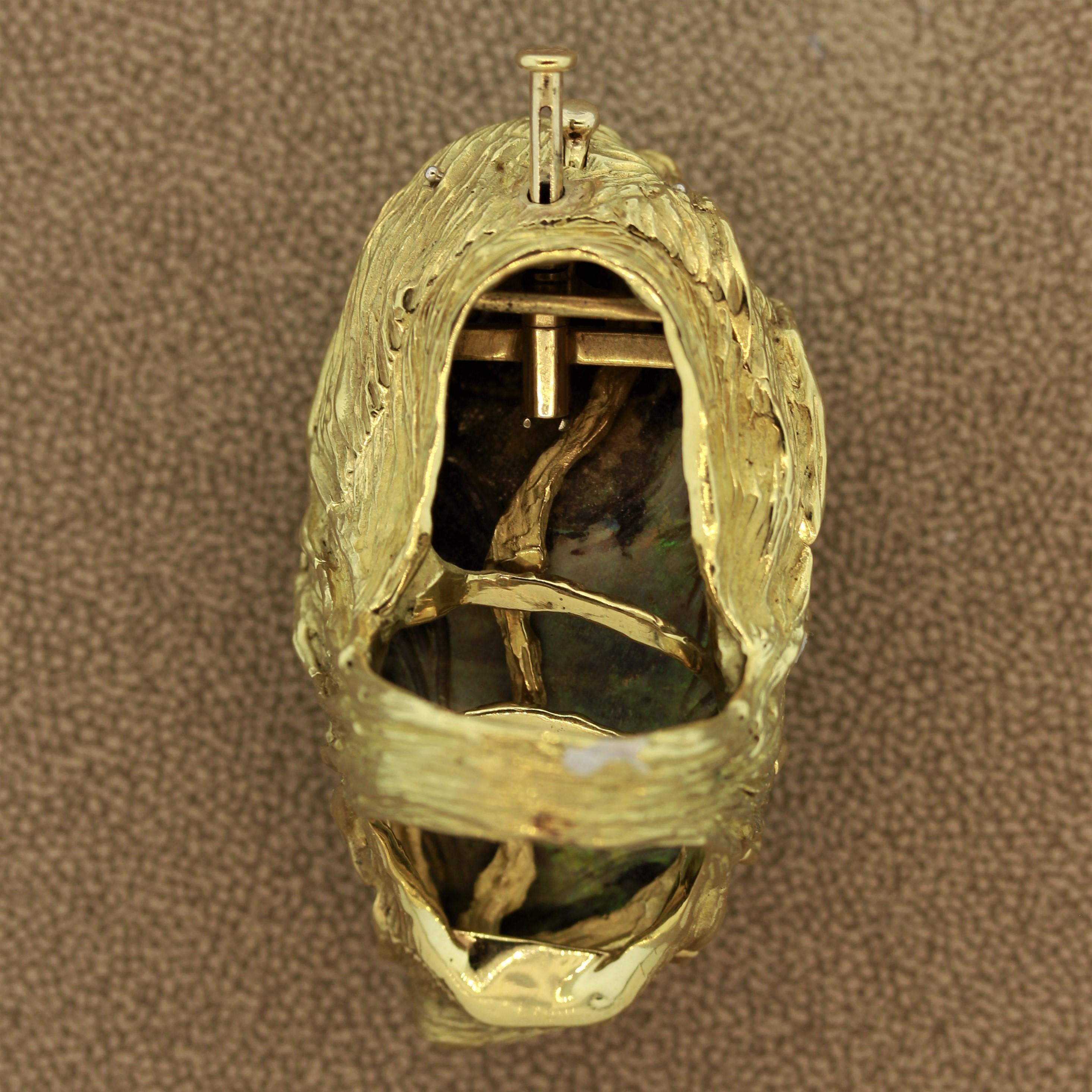 Australian Opal Carved Face Gold Ring-Pendant 10