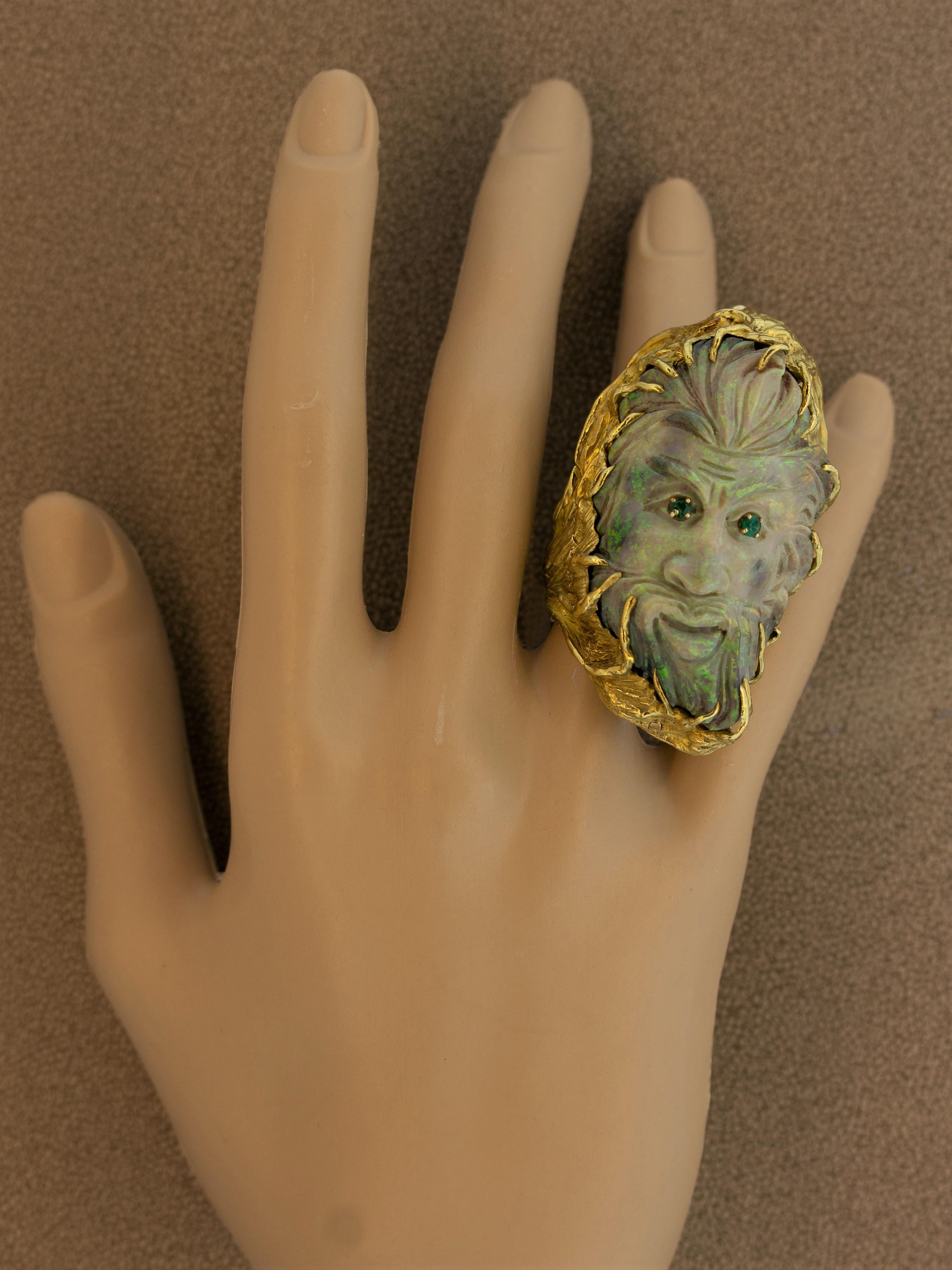 Australian Opal Carved Face Gold Ring-Pendant 2