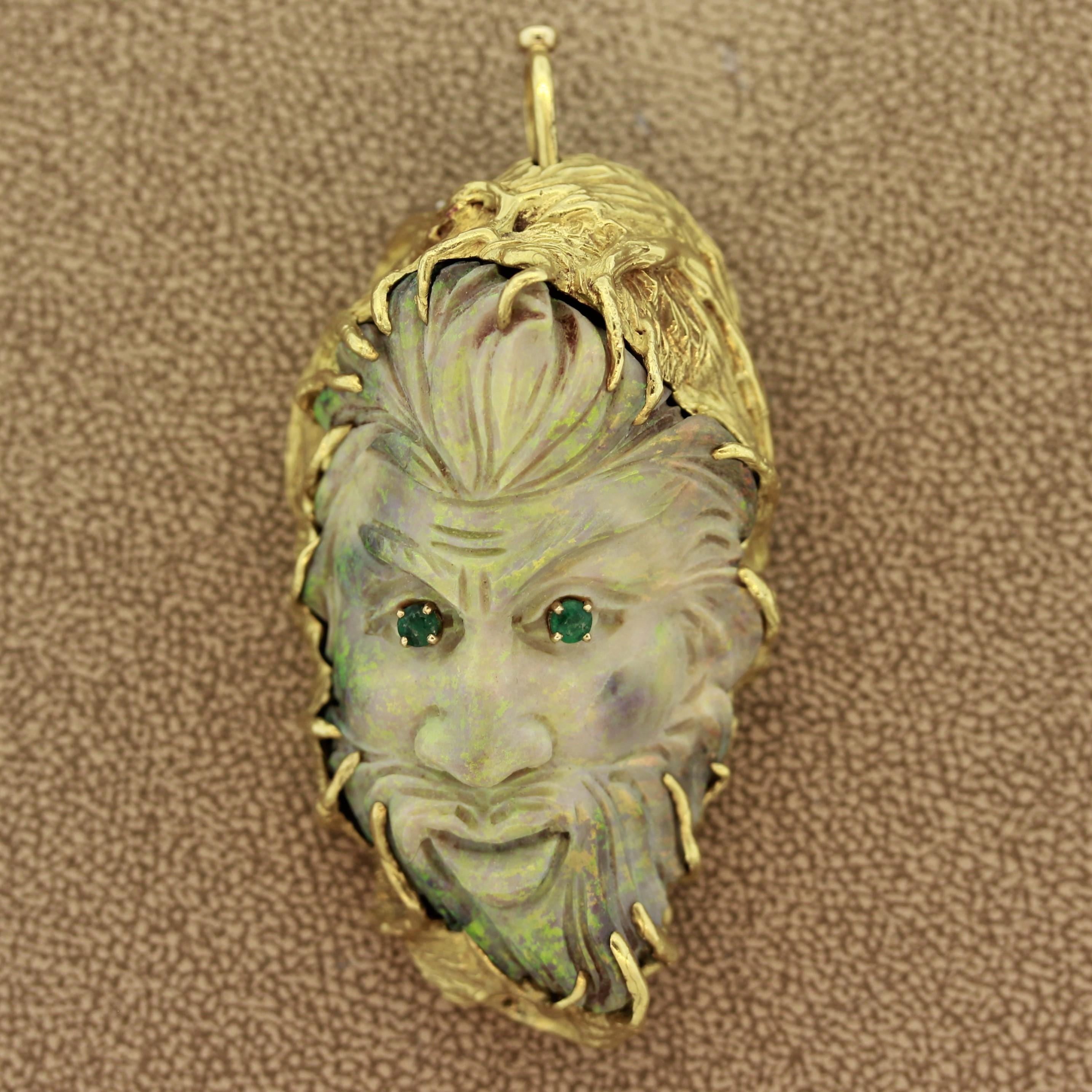 Australian Opal Carved Face Gold Ring-Pendant 3