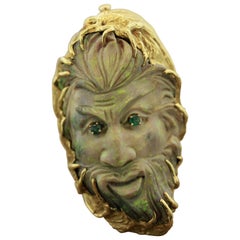 Australian Opal Carved Face Gold Ring-Pendant