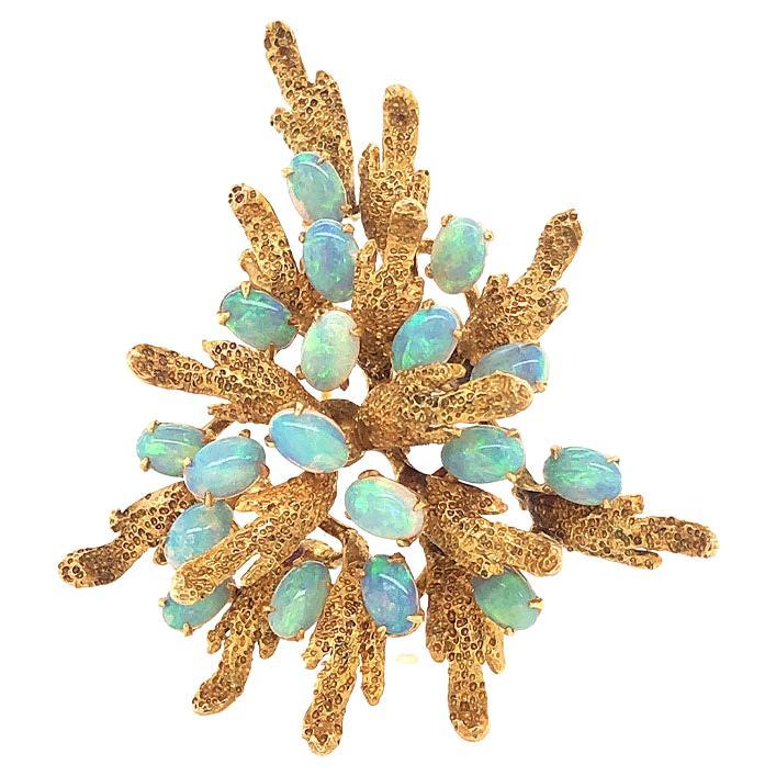 Australian Opal Cluster Brooch in 14k Yellow Gold