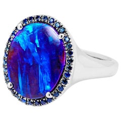 Australian Opal Cocktail Ring in 18 Karat White Gold with Sapphires