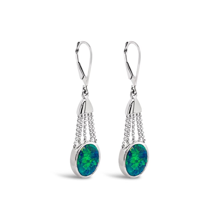 Australian Opal Dangle Earrings in 18 Karat White Gold For Sale at 1stDibs