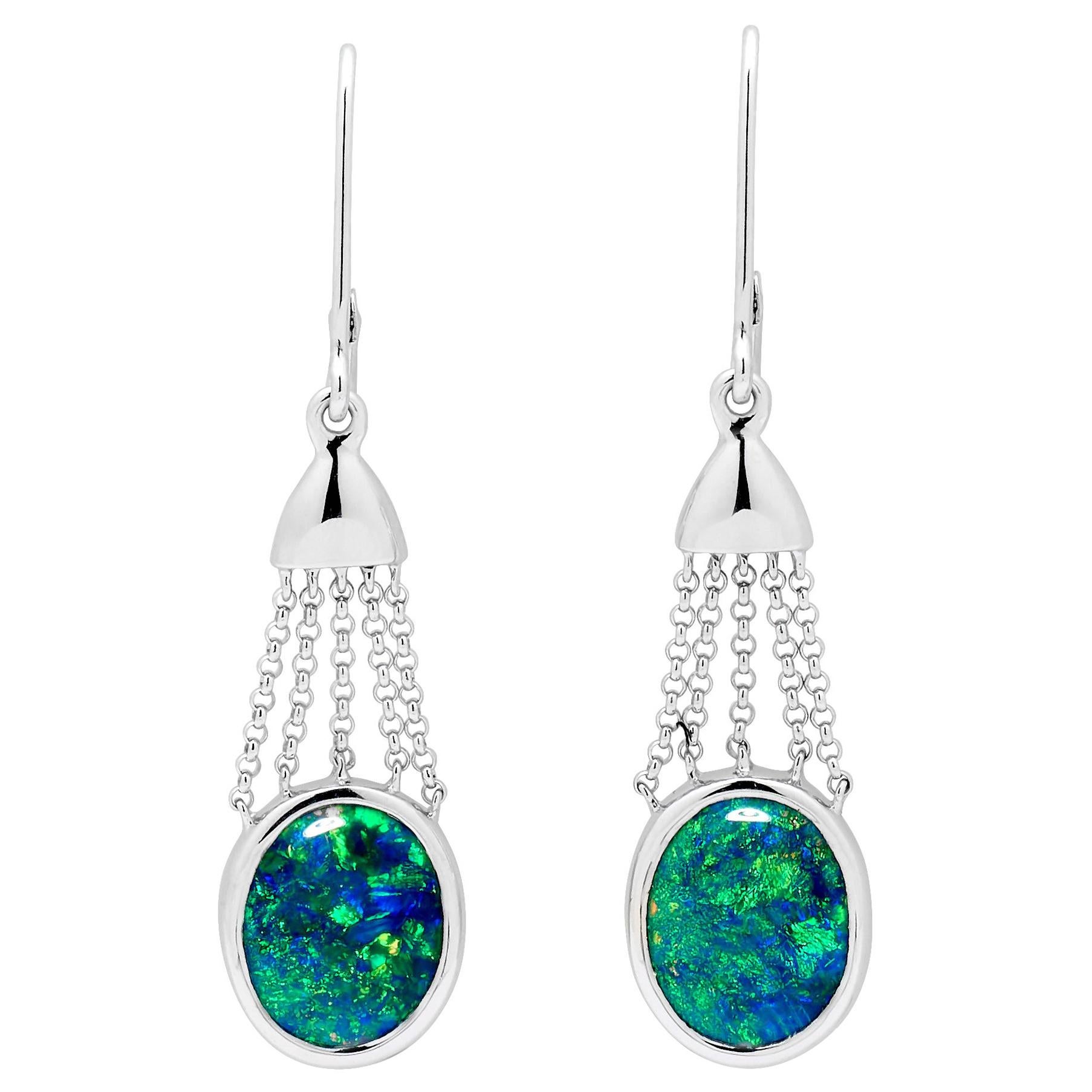 Australian Opal Dangle Earrings in 18 Karat White Gold For Sale at 1stDibs
