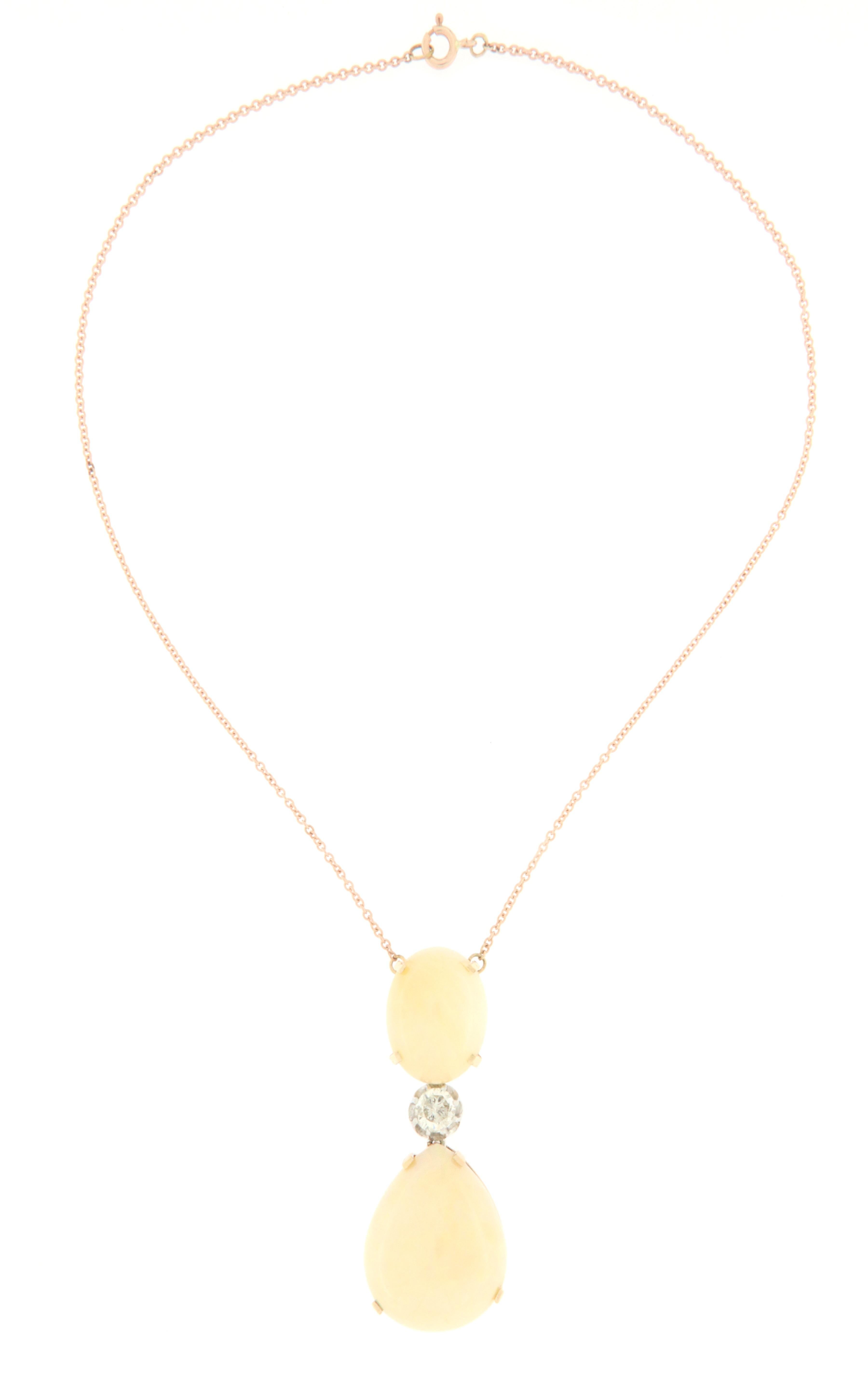 Artisan  Australian Opal Diamond 14 Karat Yellow Gold Pendant Necklace For Sale