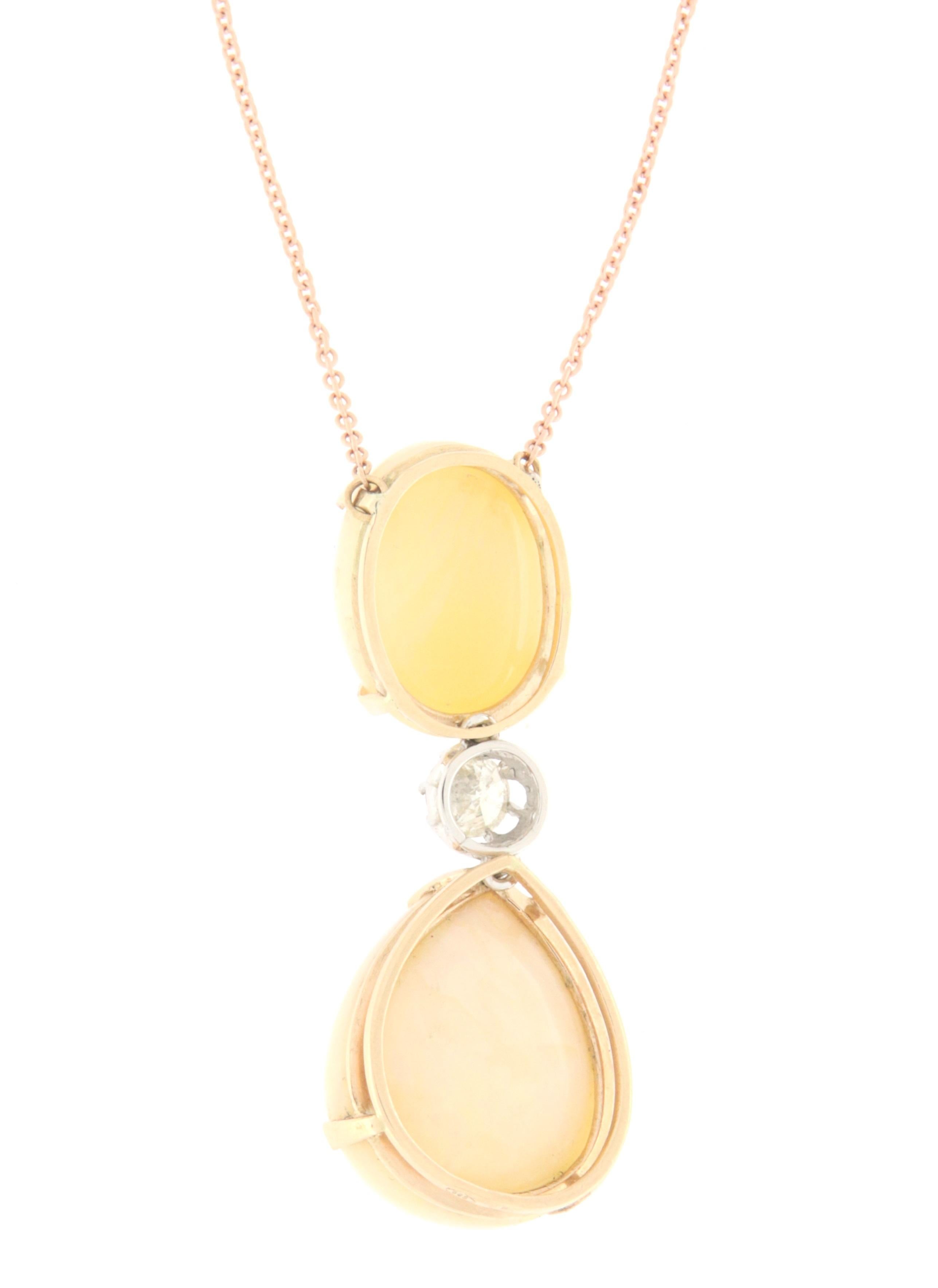 Women's  Australian Opal Diamond 14 Karat Yellow Gold Pendant Necklace For Sale