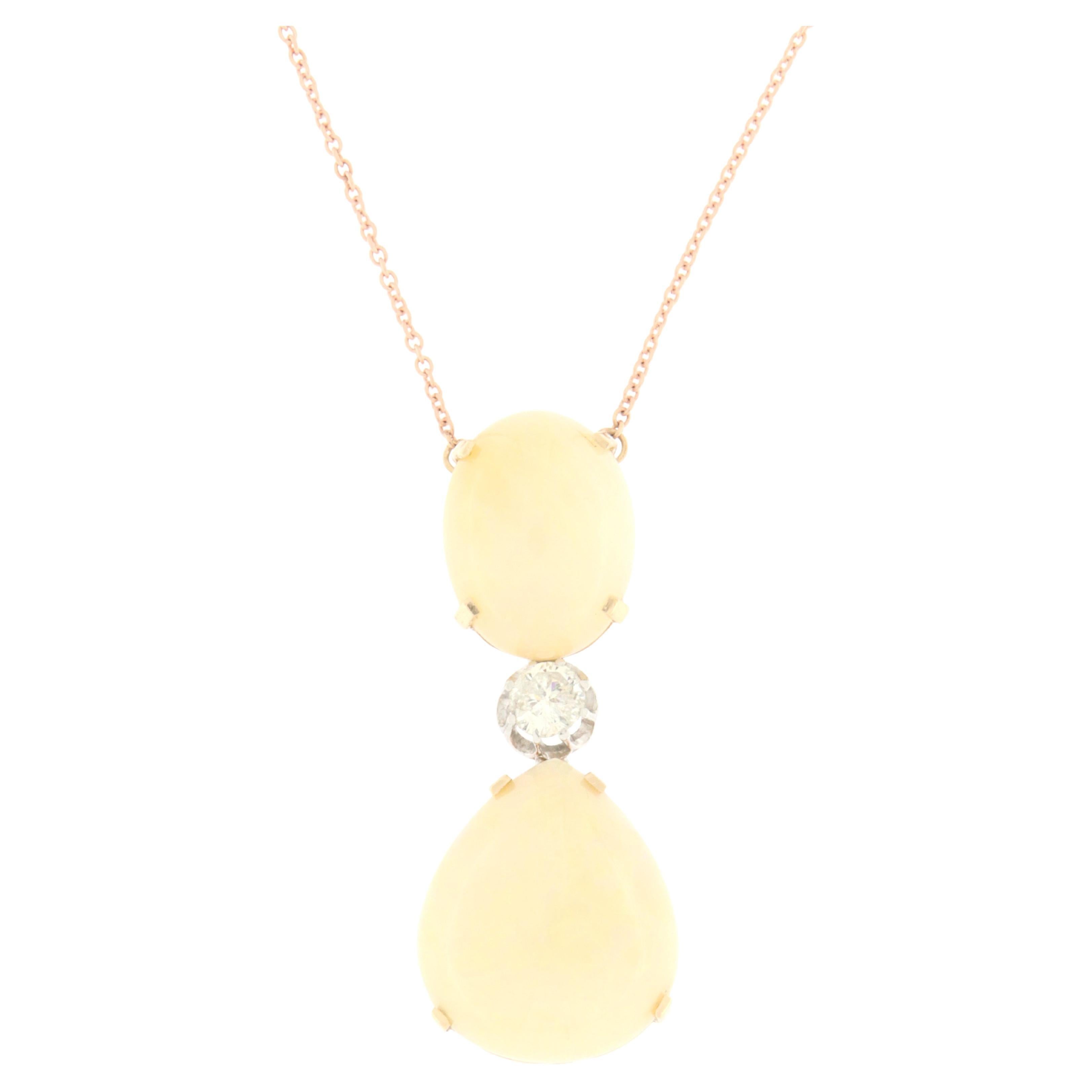  Australian Opal Diamond 14 Karat Yellow Gold Pendant Necklace