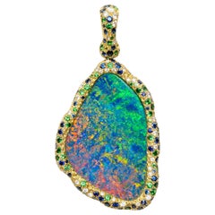 Australian Opal, Diamond, Blue Sapphire, and Tsavorite Starry Night Pendant