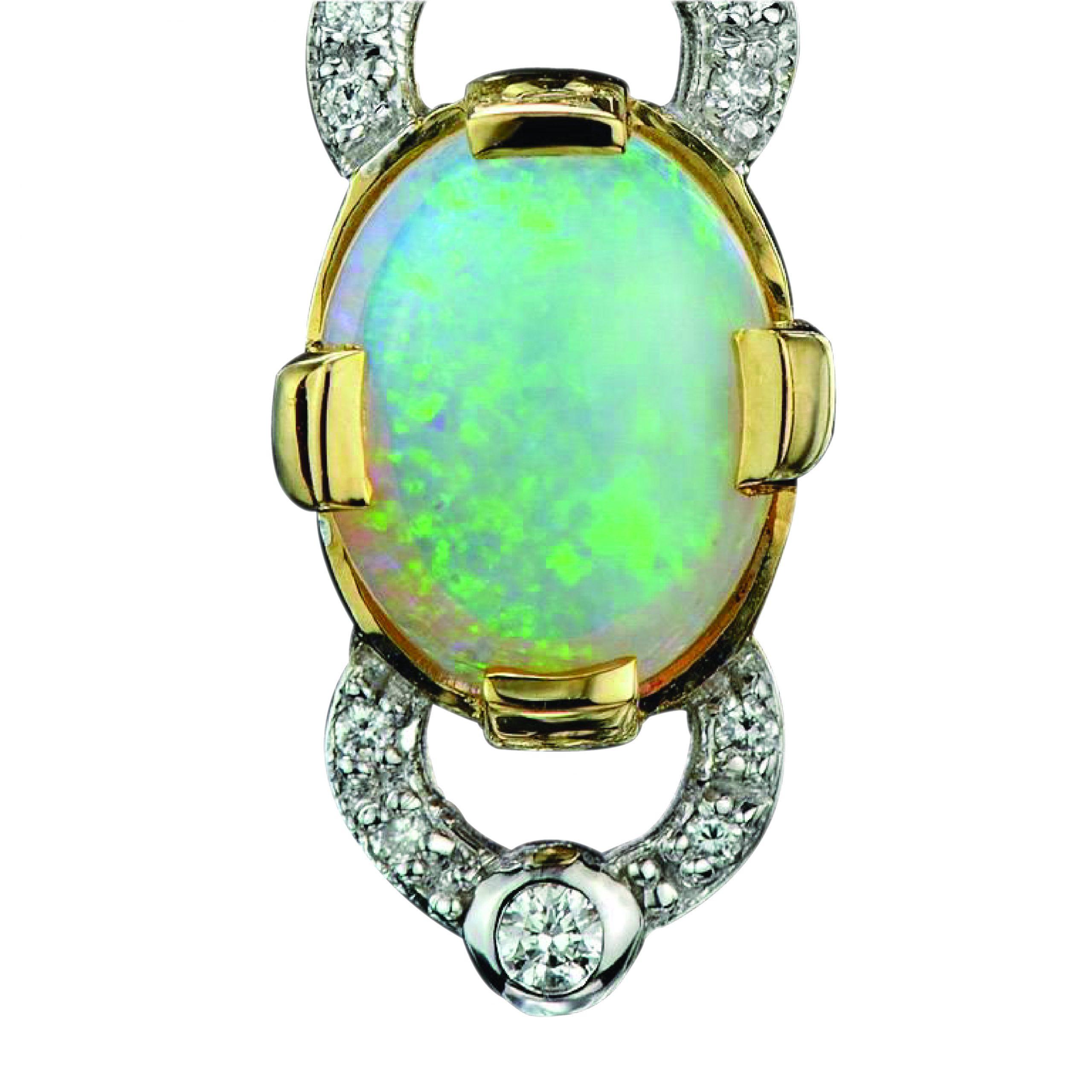 Australian Opal & Diamond Drop 14K White Yellow Gold Drop Dangle Earrings In New Condition For Sale In Oakton, VA