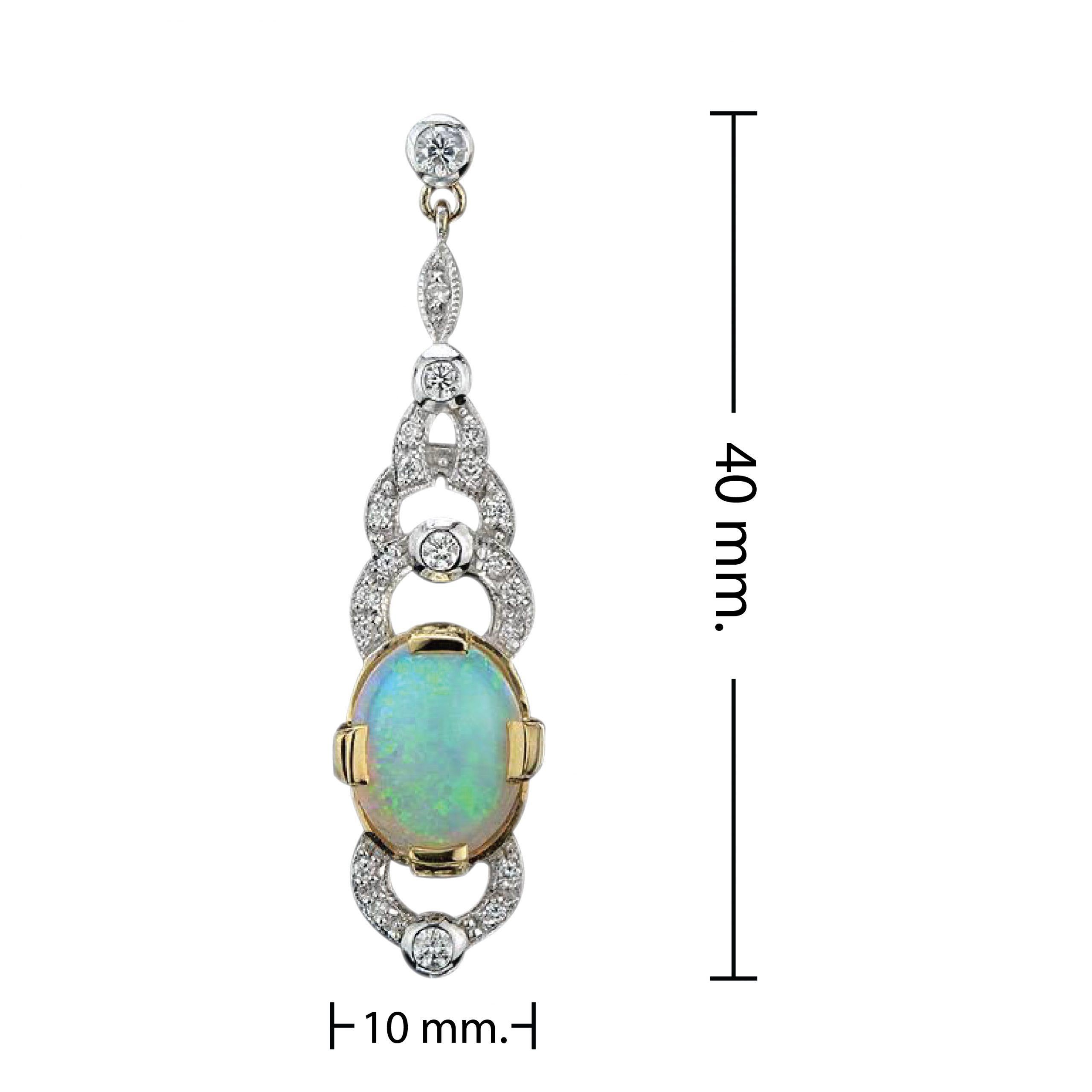 Women's Australian Opal & Diamond Drop 14K White Yellow Gold Drop Dangle Earrings For Sale