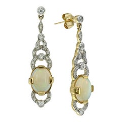 Vintage Australian Opal Diamond Drop Earrings
