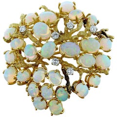 Vintage Australian Opal Diamond Gold Brooch