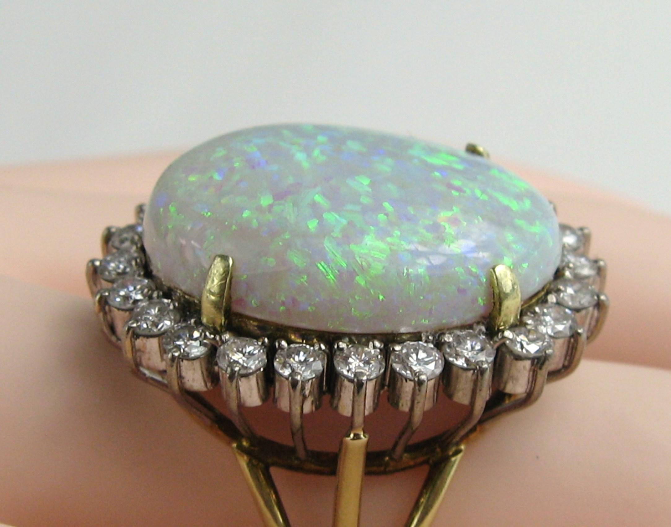 Oval Cut Australian Opal and Diamond Gold Cocktail Ring, 1960s 13+ Carat For Sale
