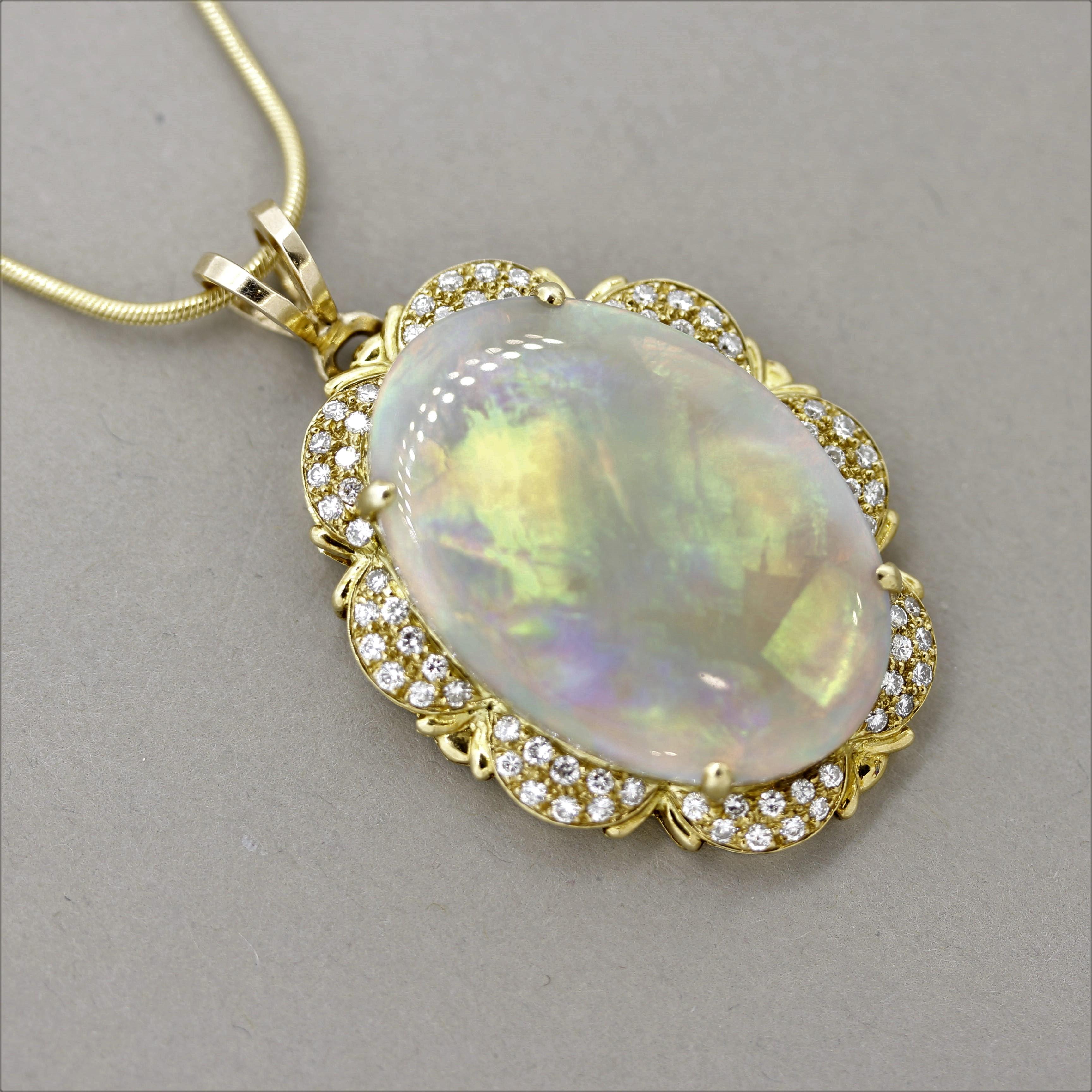 Mixed Cut Australian Opal Diamond Gold Pendant