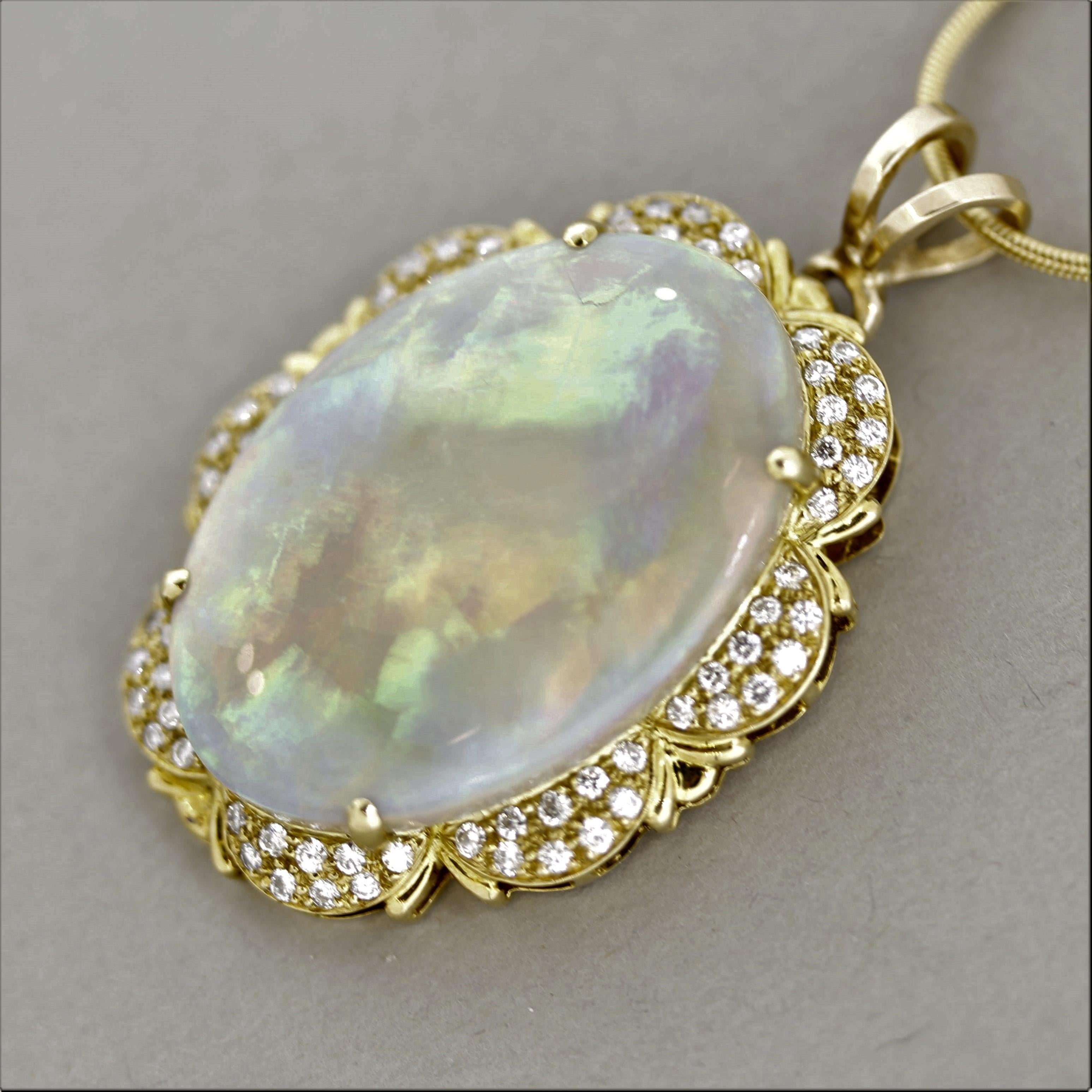 Women's Australian Opal Diamond Gold Pendant