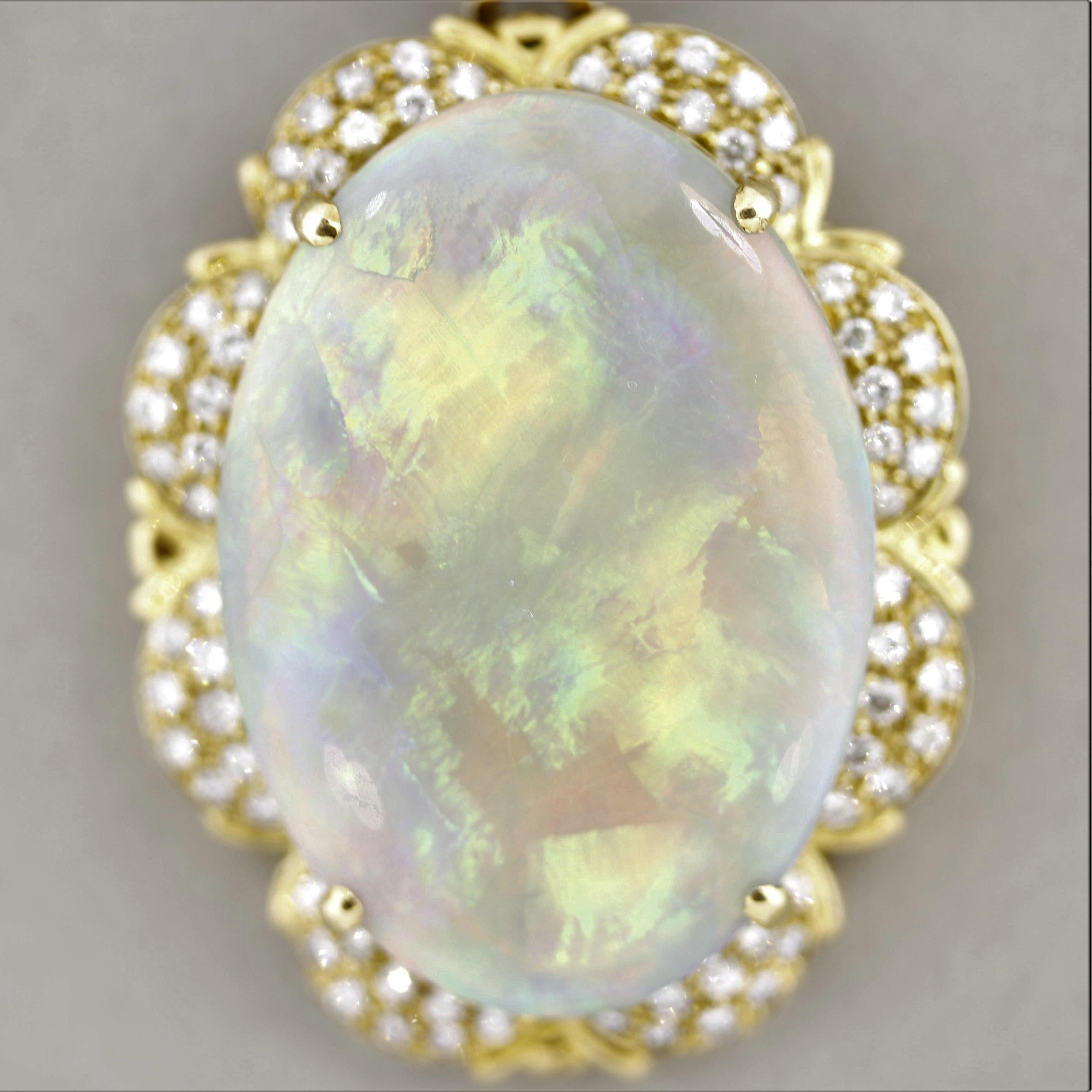 Australian Opal Diamond Gold Pendant 2
