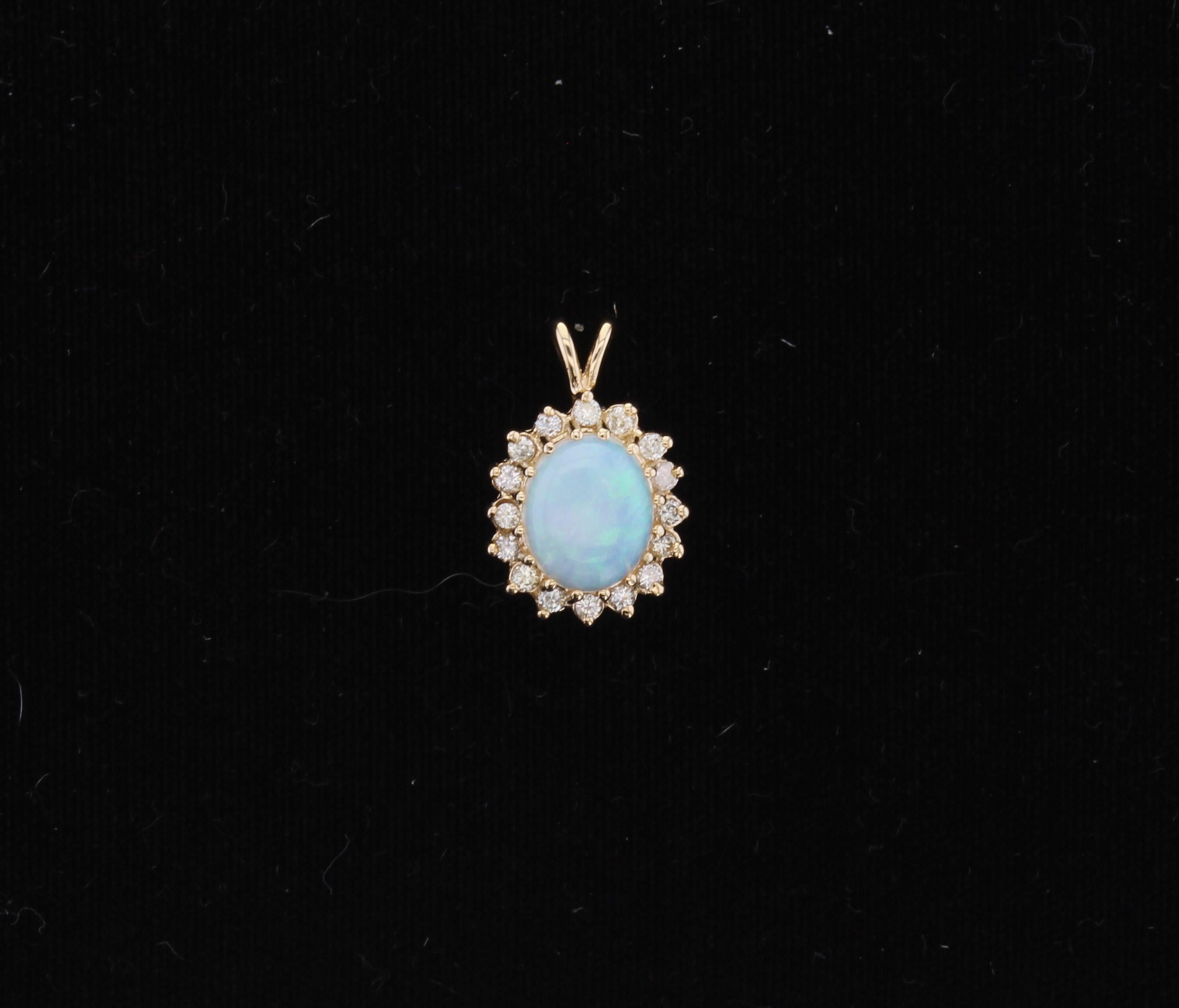 Australian Opal Diamond Halo Necklace In New Condition For Sale In Sugar Land, TX
