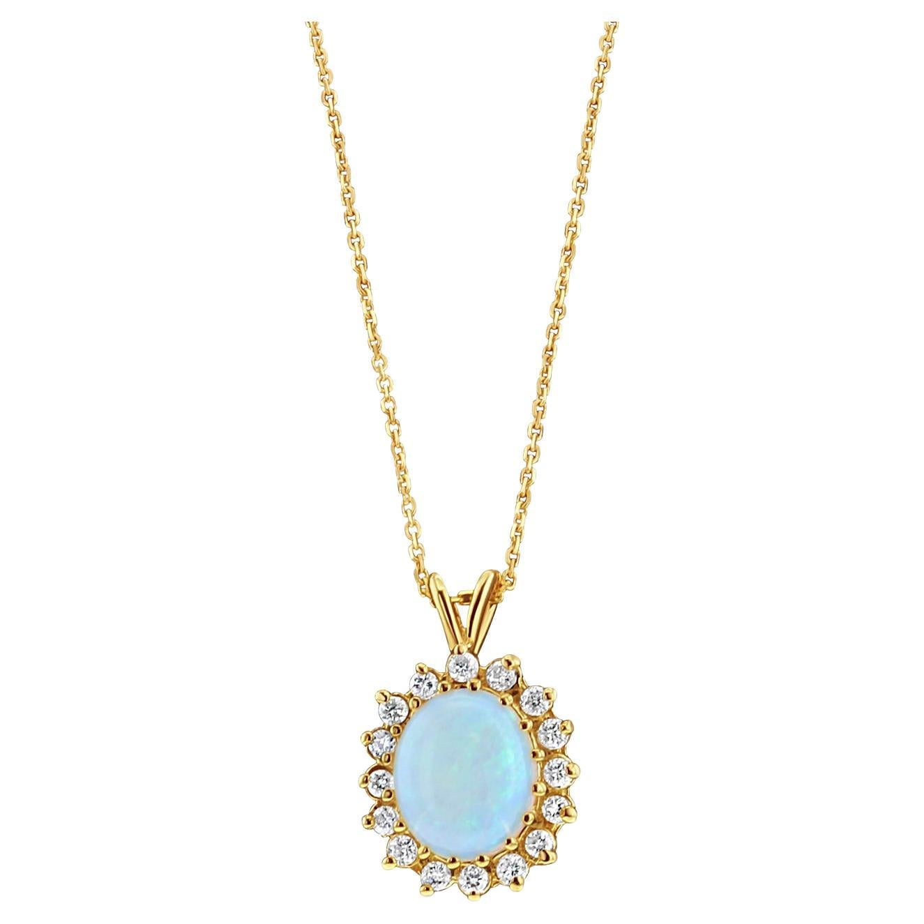 Australian Opal Diamond Halo Necklace