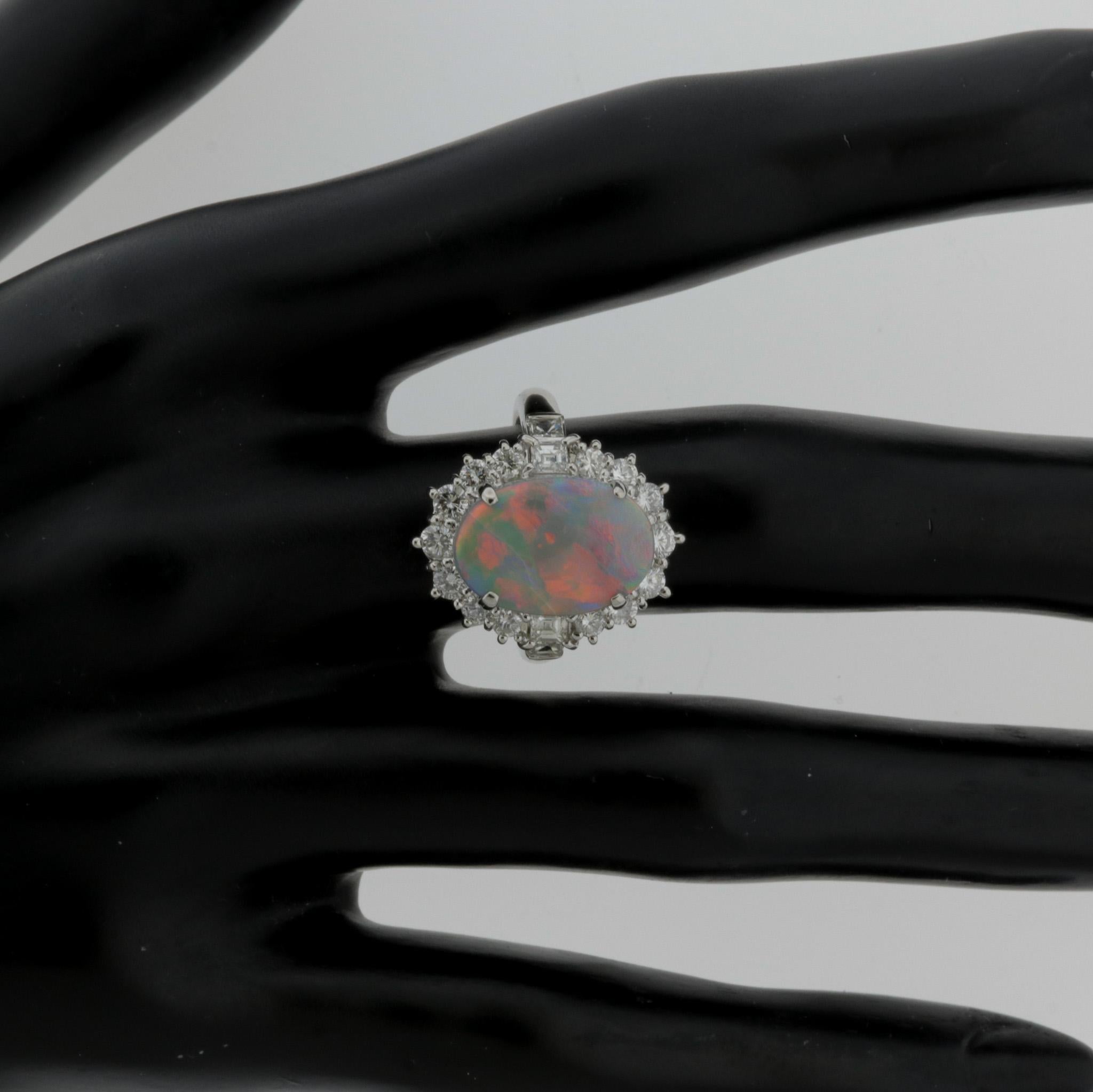 Australian Opal Diamond Halo Platinum Ring In New Condition In Beverly Hills, CA