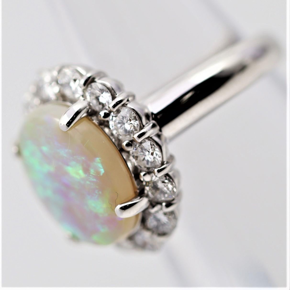 Australian Opal Diamond Halo Platinum Ring For Sale 1