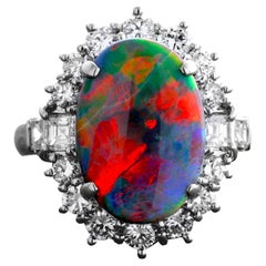 Australian Opal Diamond Halo Platinum Ring