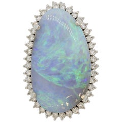 Pendentif à glissière en platine avec opale australienne et diamant en forme de halo