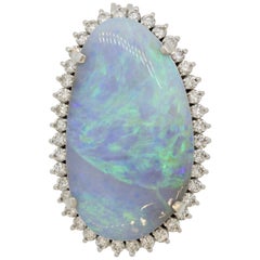 Australian Opal Diamond Halo Platinum Slide Pendant