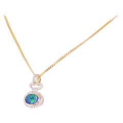Australian Opal Diamond Necklace 14 Karat White Gold