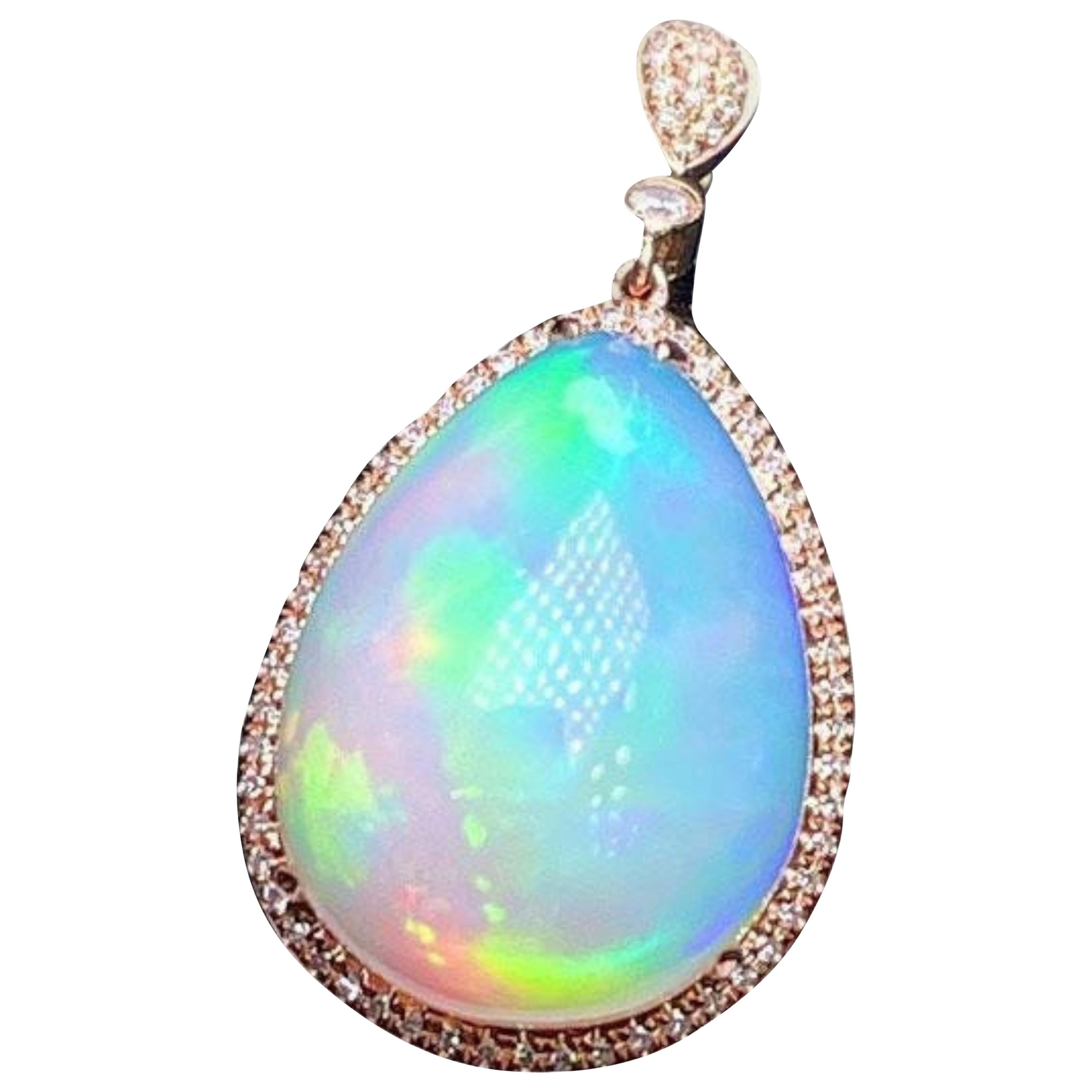  Opal Diamond Necklace 18 Karat White Gold For Sale