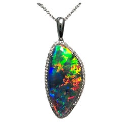 Australian Opal Diamond Necklace 18 Karat White Gold