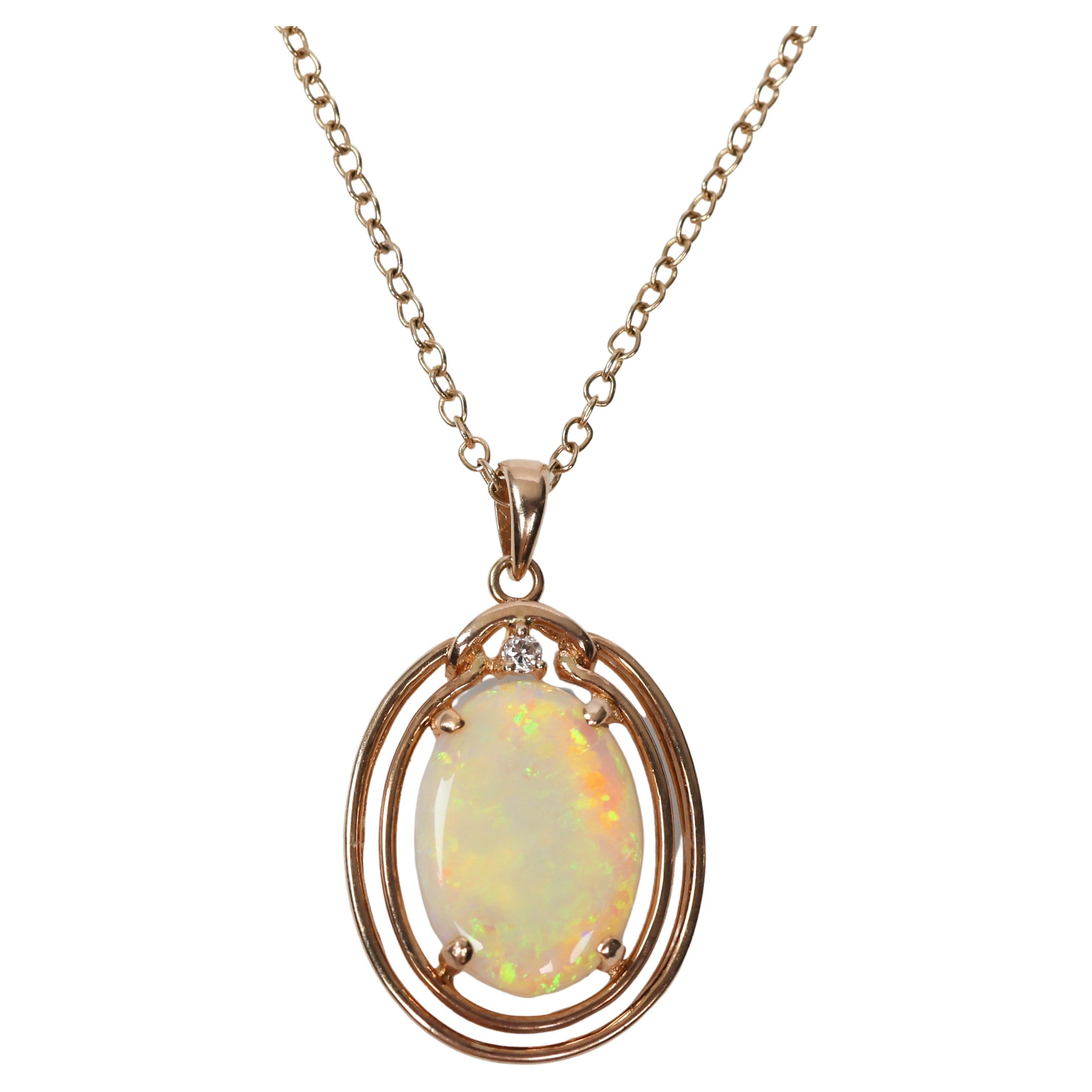 Australian Opal & Diamond Pendant Certified