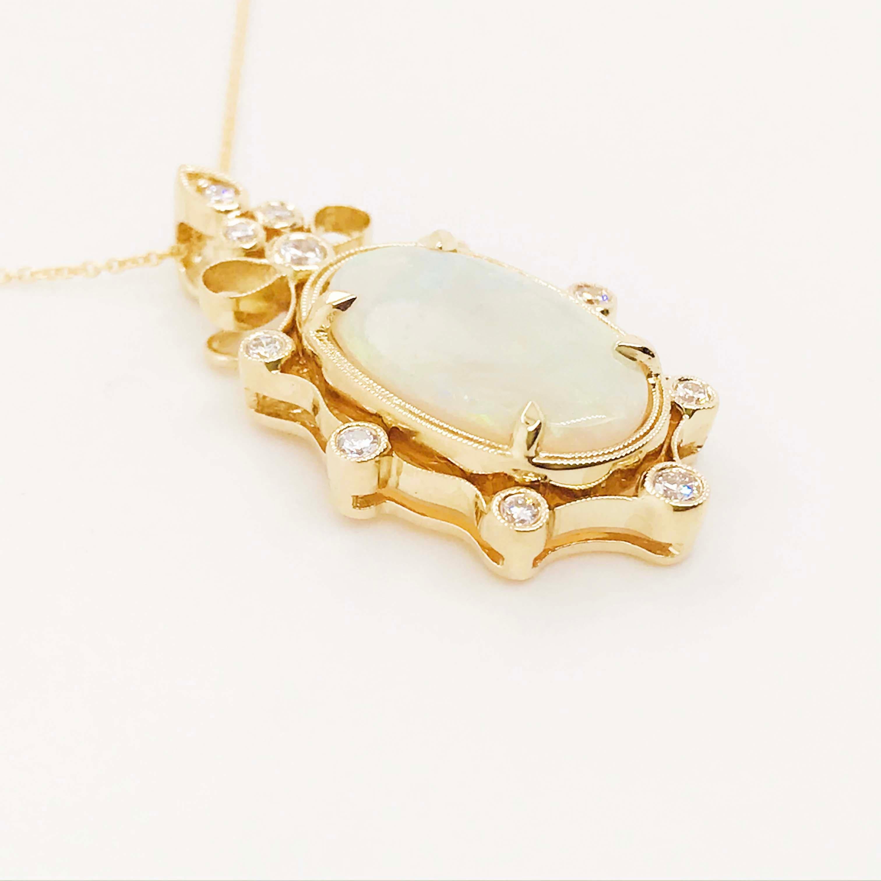 Australischer Opal- und Diamant-Anhänger und Kette 3 Karat Opal 14 Karat Gelbgold im Zustand „Neu“ in Austin, TX