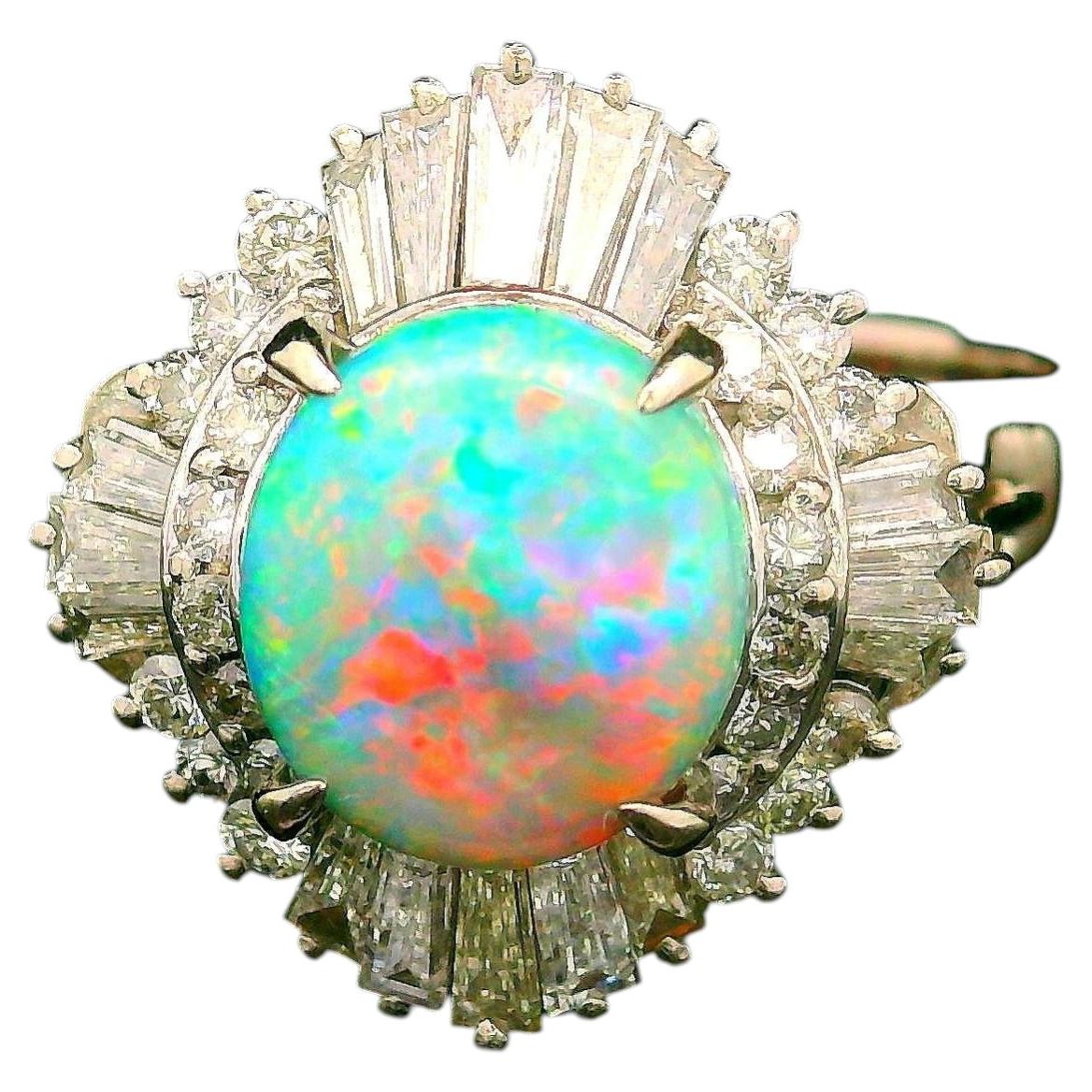 Australian Opal Diamond Platinum Burst Ring For Sale