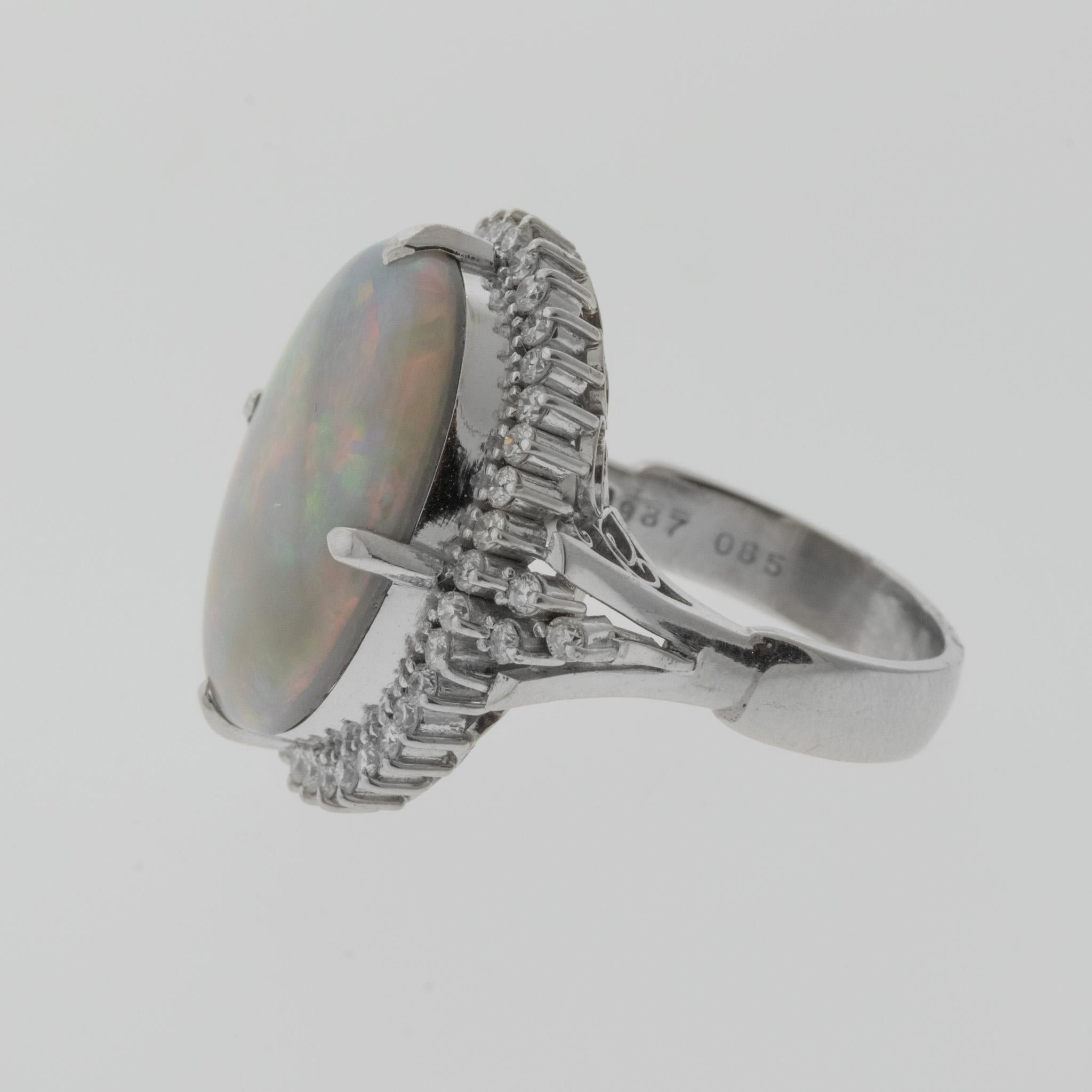 Mixed Cut Australian Opal Diamond Platinum Cocktail Ring For Sale