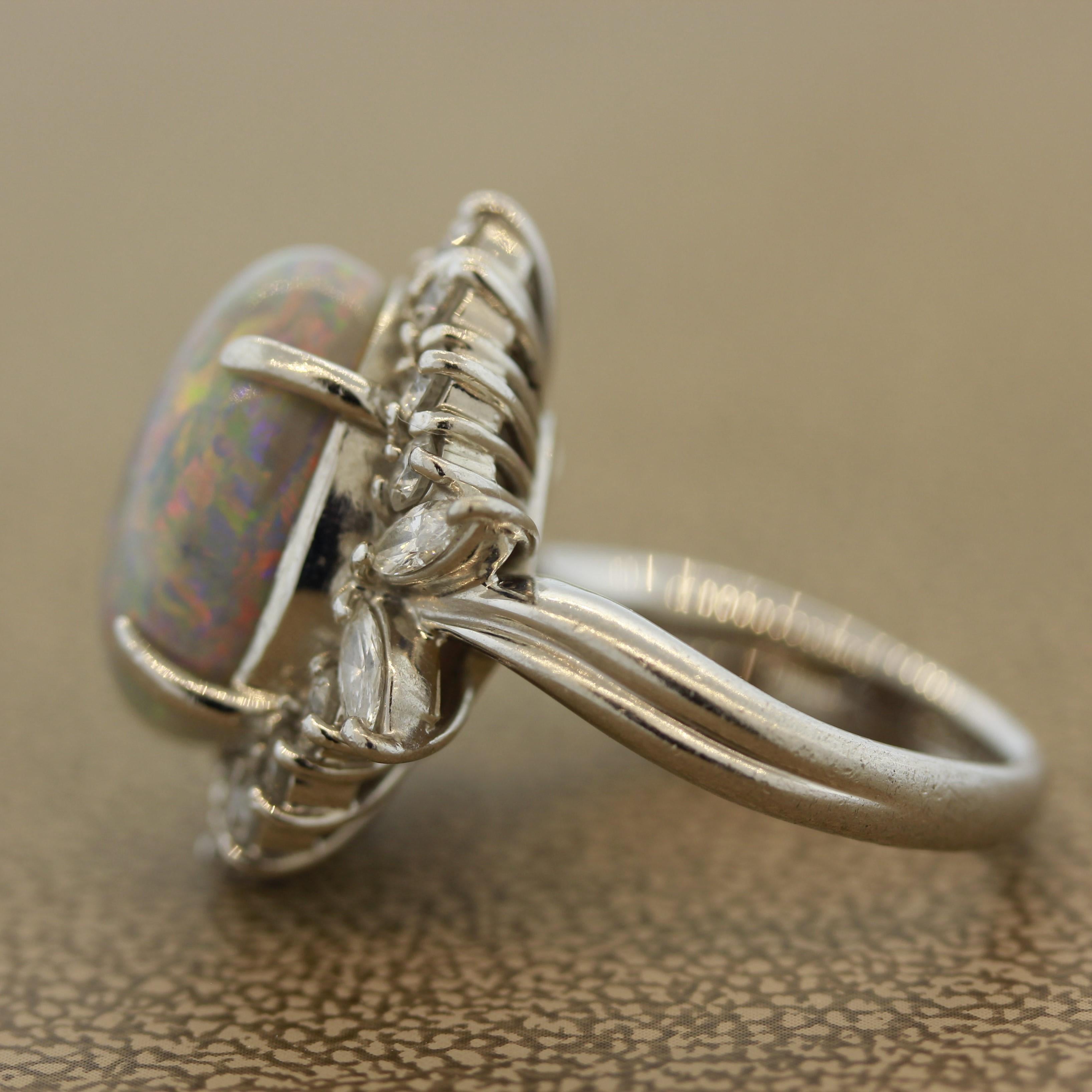 Australian Opal Diamond Platinum Cocktail Ring In New Condition In Beverly Hills, CA