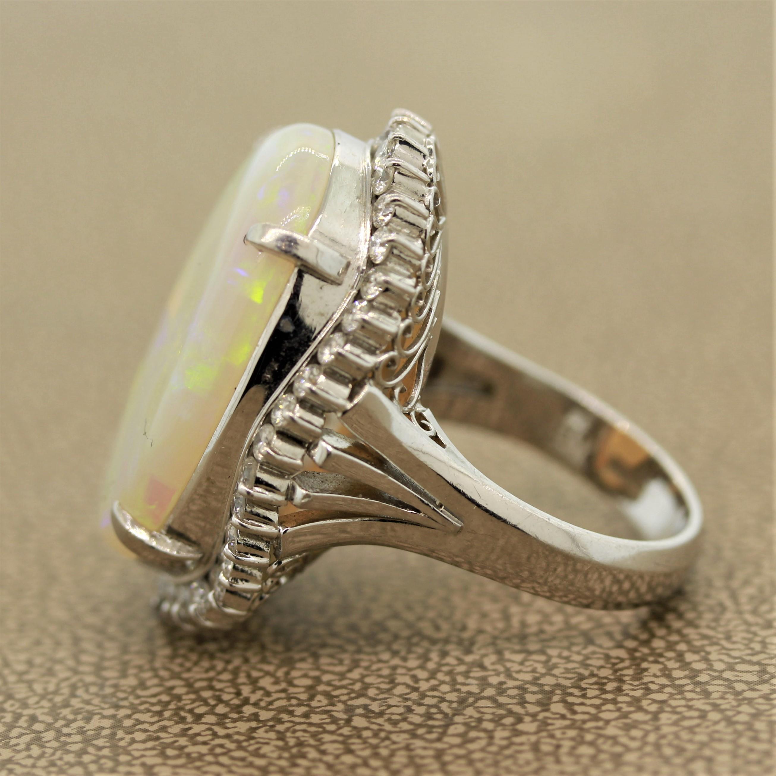 Australian Opal Diamond Platinum Cocktail Ring In New Condition For Sale In Beverly Hills, CA